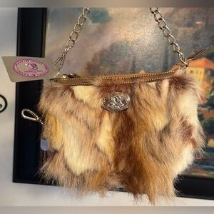 Sharif Brown and Cream Fur Shoulder Bag